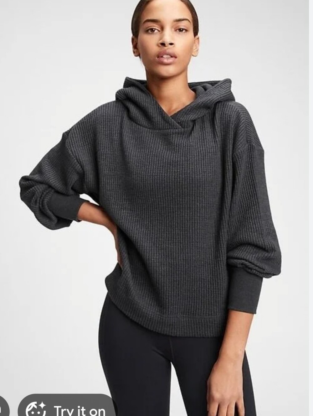 Gap Sweats Light Gray Waffle Knit Hooded Sweater - Women Size XS